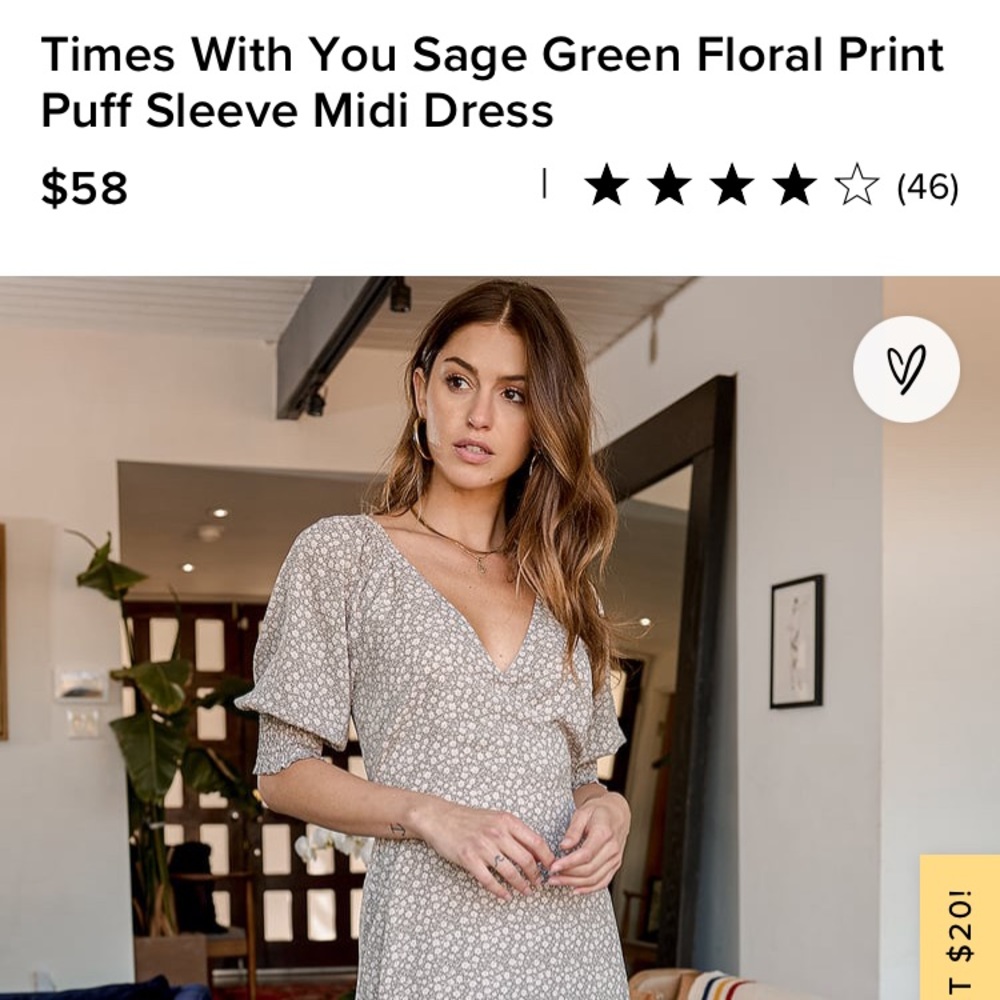 Sage green midi dress with puff sleeves